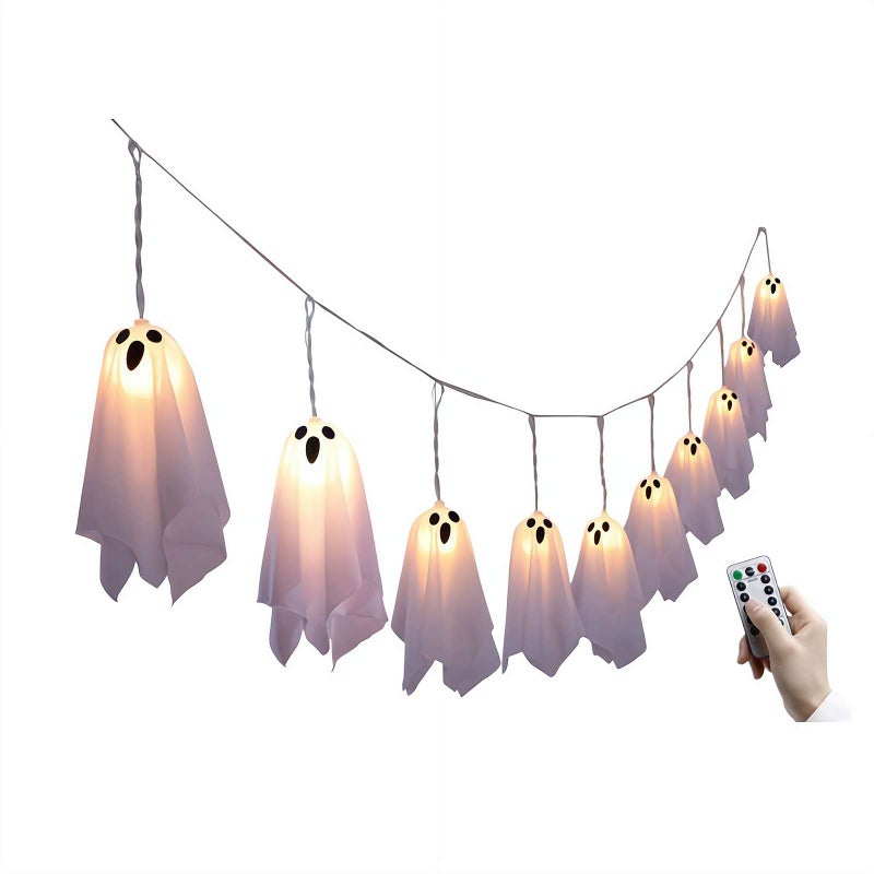 Ghost String Lights – Hanging Swing Ghost Halloween Decor with 10-piece Fabric Set, 8.2ft Led Lights for Yard, Porch, Garden & Indoor Party - Image 1